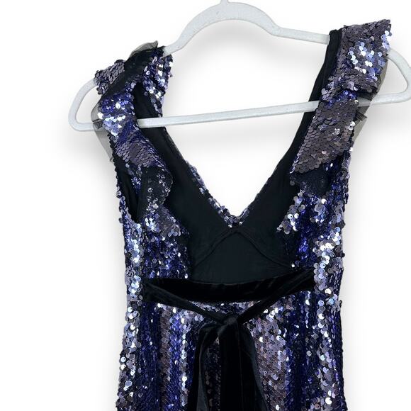 Free People Siren Purple Sequined Velour Tie Waist Flutter A-Line Mini Dress - Picture 7 of 10